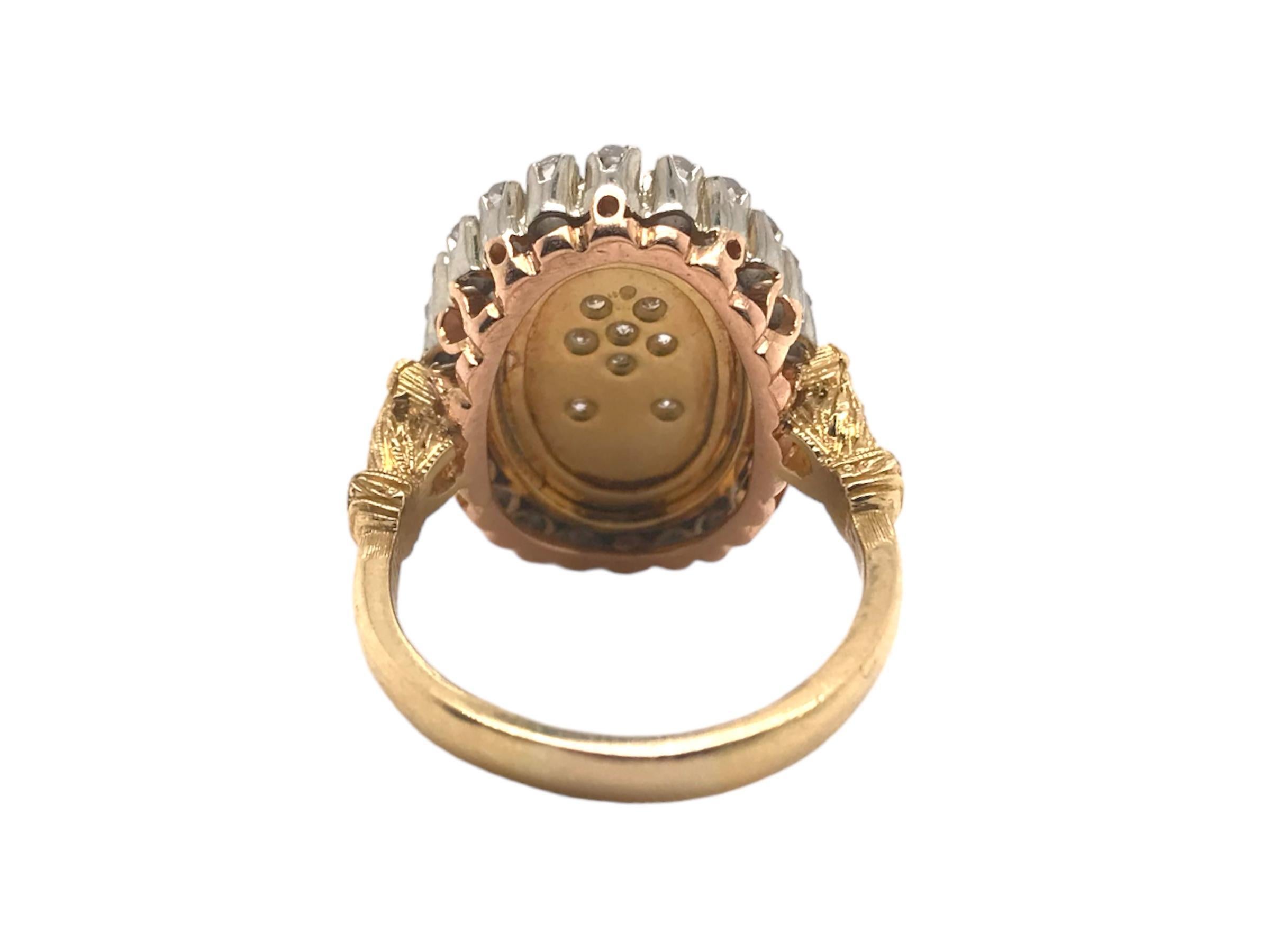 Vintage Emaille Rose Cut Blume Ring 18K Gelb & Weißgold im Zustand „Hervorragend“ in Montgomery, AL