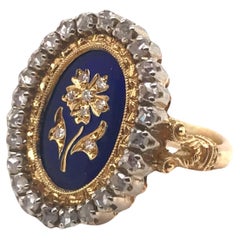 Vintage Enamel Rose Cut Flower Ring 18K Yellow & White Gold