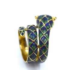 Vintage Enamel Snake Ring 18 Karat Yellow Gold