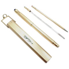 Vintage Enamel Solid Yellow Gold Doctors Partner Pen Pencil Thermometer Kit Set
