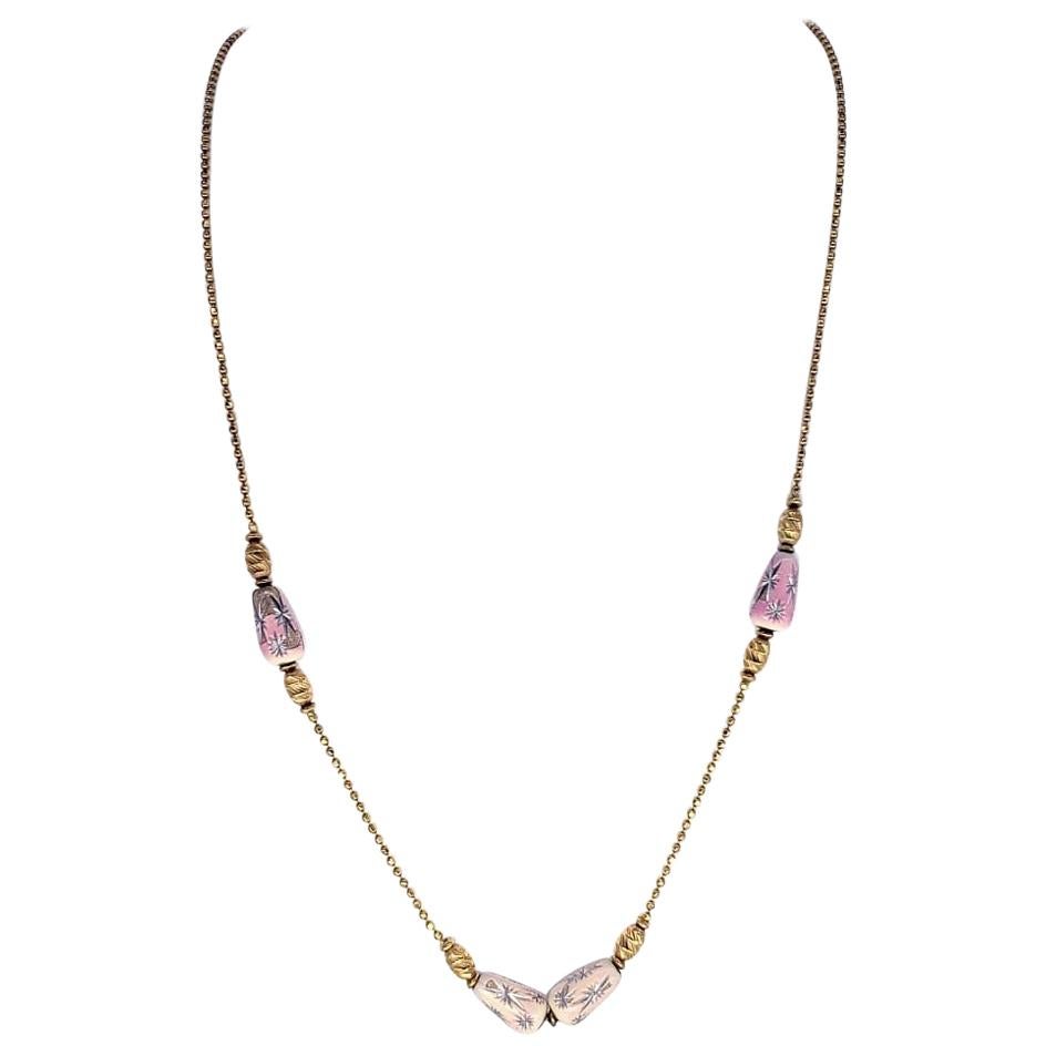 Collana vintage con perle di smalto e polvere di stelle in oro 18 carati in vendita