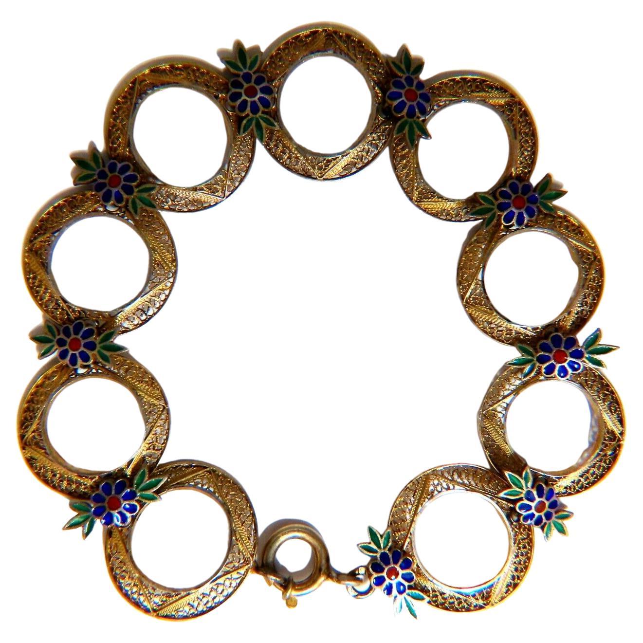 Vintage Enamel Sterling Silver Bracelet Circles