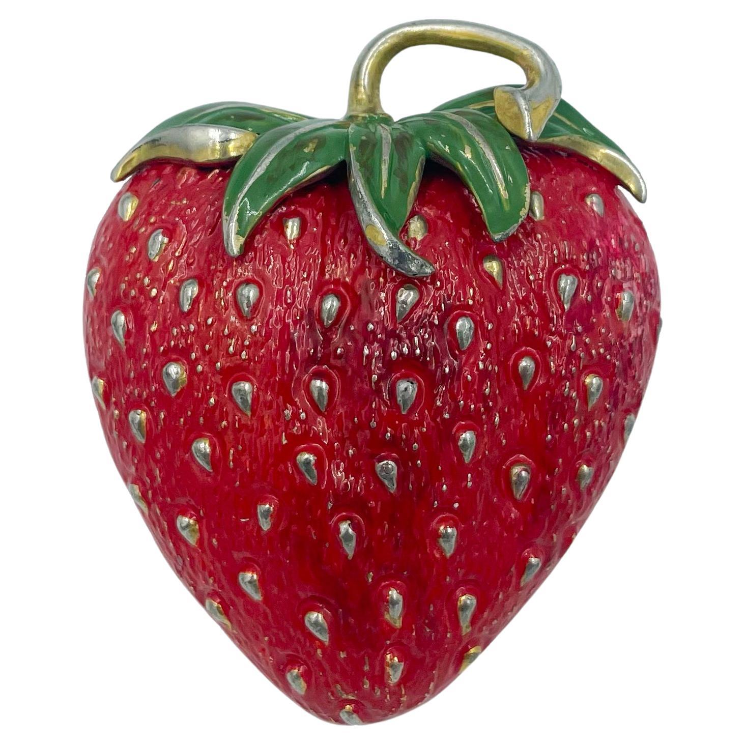 Vintage enamel strawberry brooch For Sale