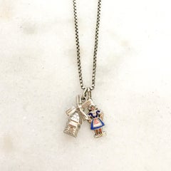 Vintage Enamel Zeeuws Meisje Silver Charm Pendant