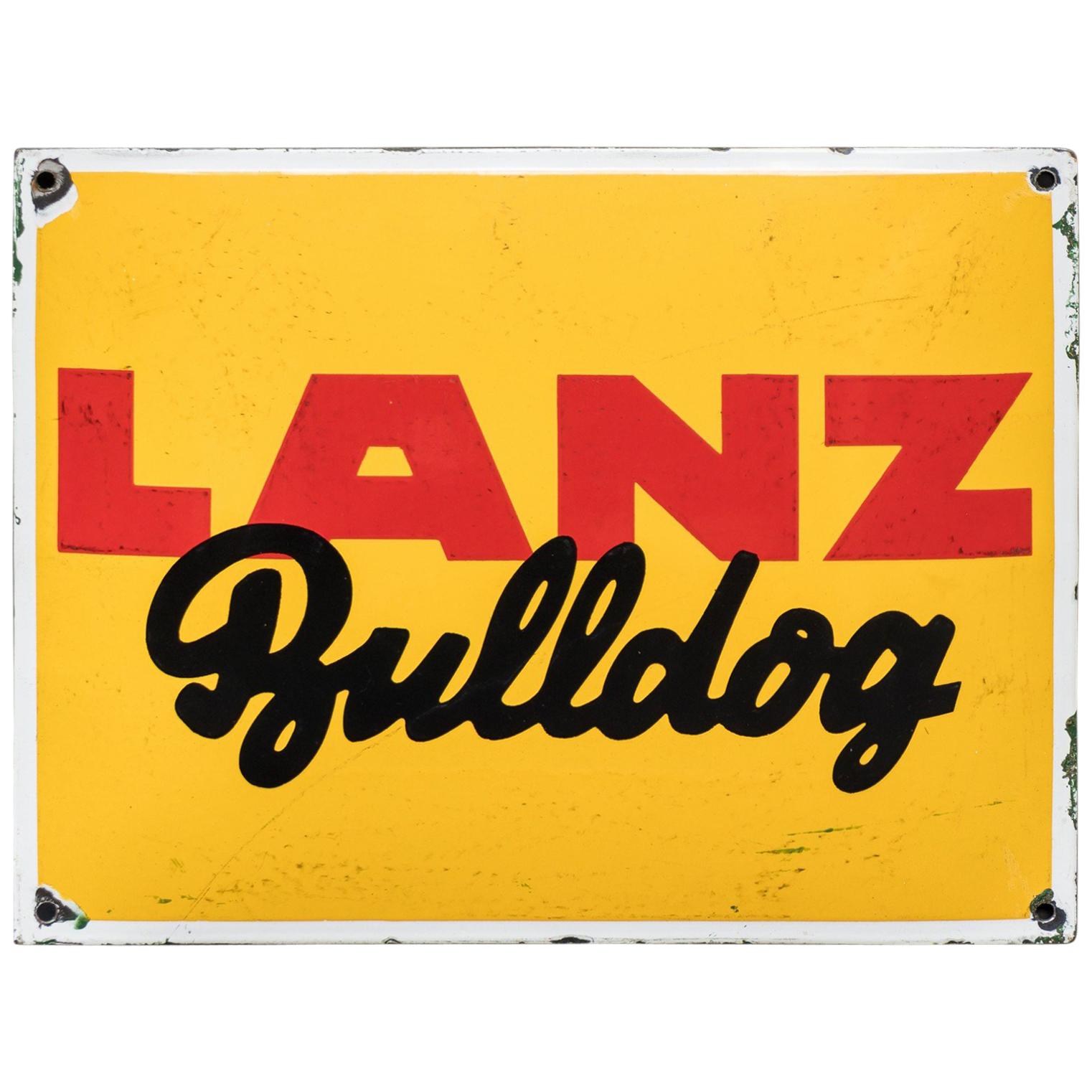 Vintage Enameled Advertising Sign Lanz Bulldog For Sale