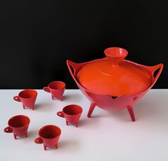 Vintage Enameled Cast Iron Bowl and Cup Set – Timo Sarpaneva Style, Mid-Century