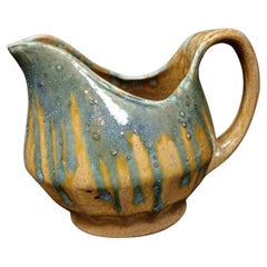Vintage Enameled & Crackled Terra Cotta Jug in Beautiful Color - 2Y158