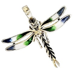 Retro Enameled Dragonfly Pendant 14 Karat Gold