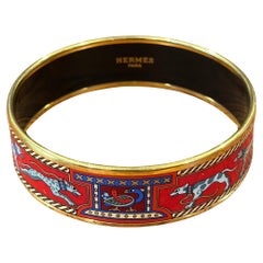Vintage Enameled Greyhound Bangle Bracelet with Box by Hermès 70mm