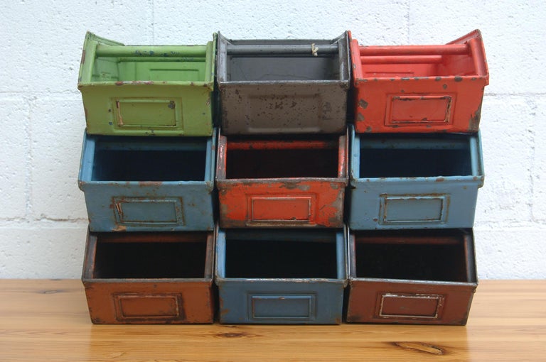 Vintage Enameled Metal Utility Bins 'small' For Sale at 1stDibs
