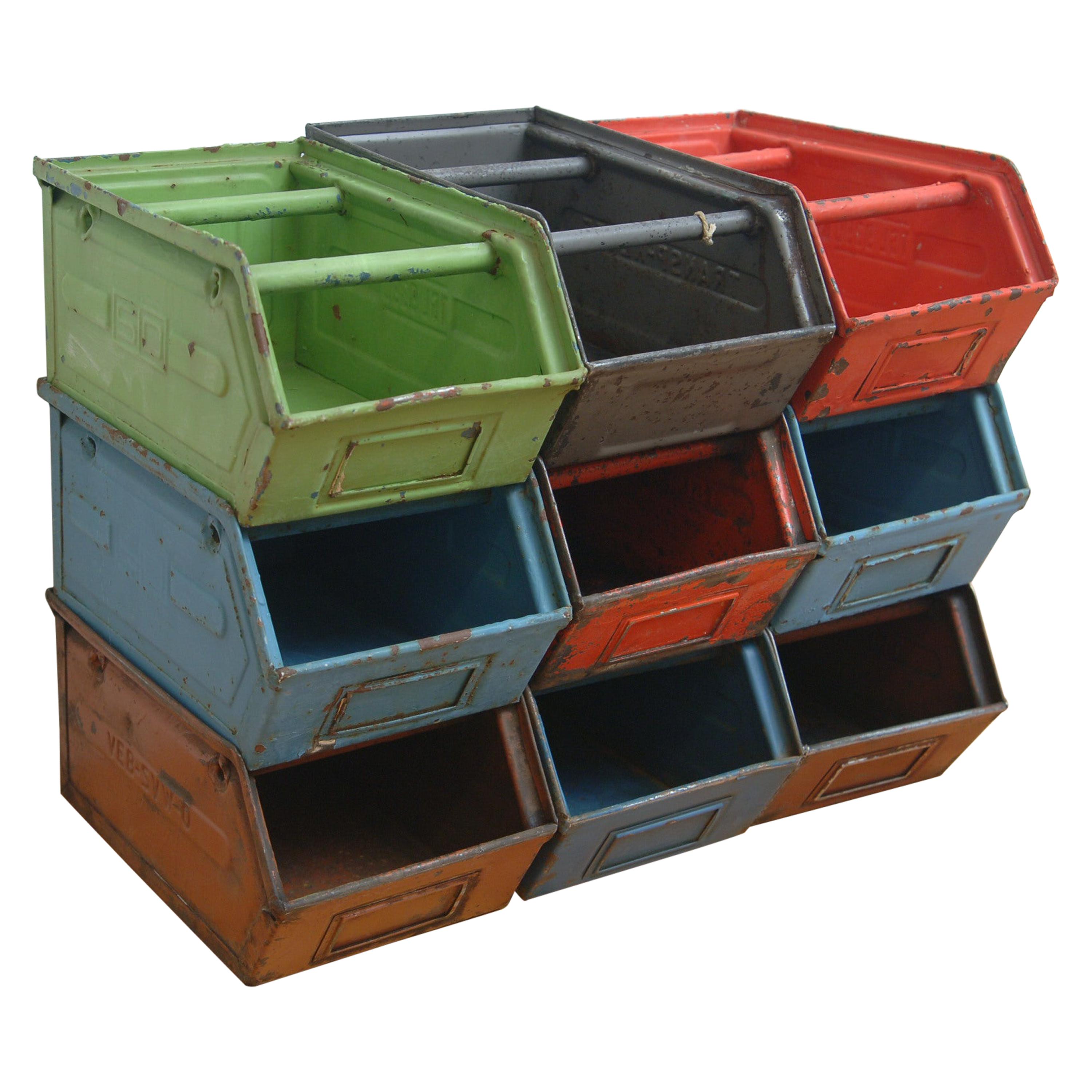 Vintage Enameled Metal Utility Bins 'small'