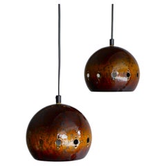 Vintage Enameled Pendant Lamps attributed to Hustadt Leuchten 1970s.