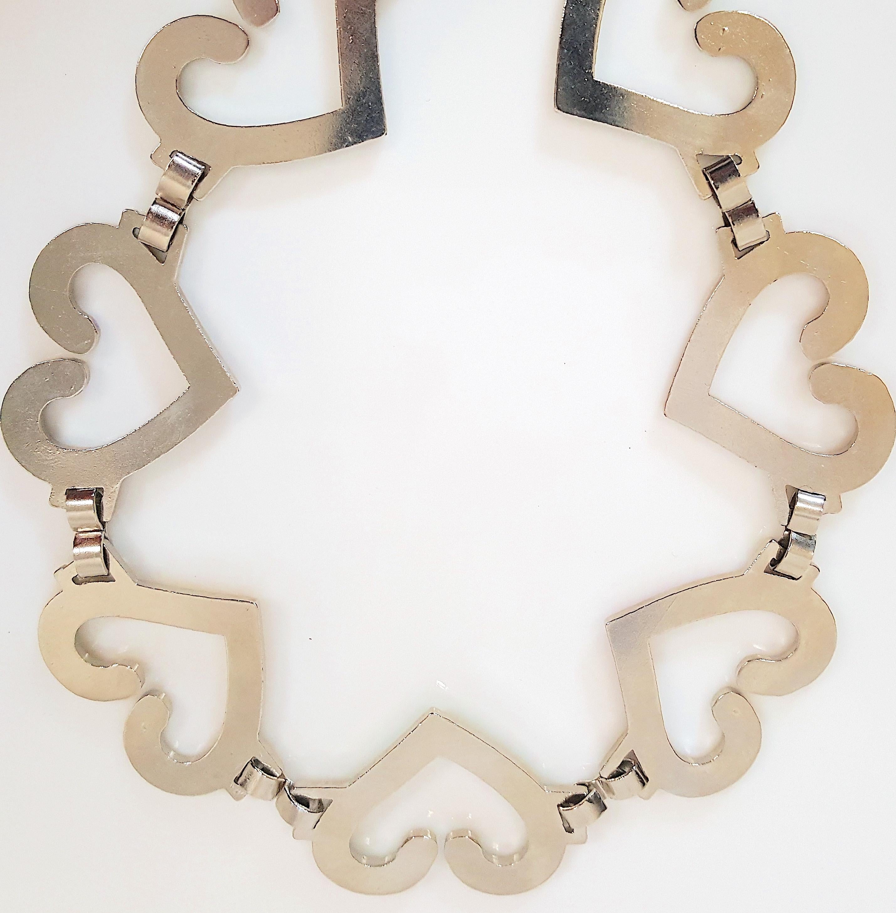 Vintage EnameledSilverHeartPendants Linked AdjustableChain Decor Belt Necklace For Sale 3