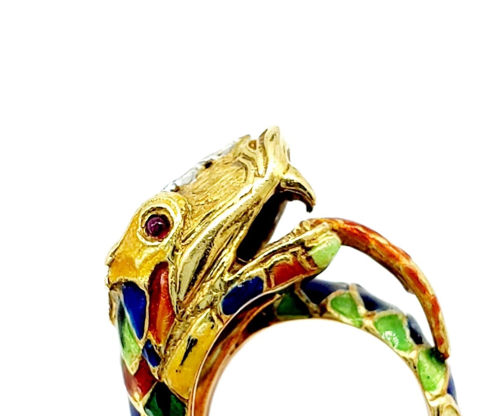 Emaillierter Diamant-Schlangenring aus 18 Karat Gold mit Schlangenmotiv (Alteuropäischer Brillantschliff) im Angebot