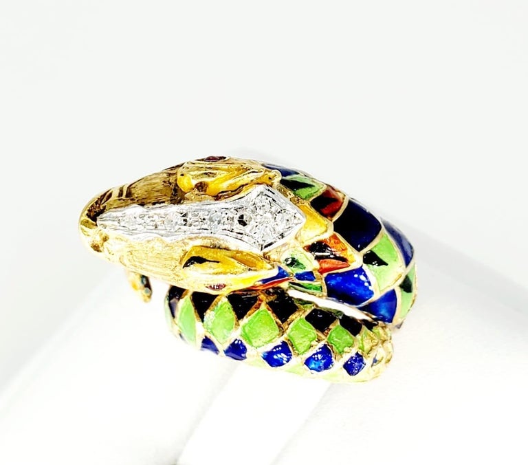 Vintage Enameled Diamond Snake Ring 18 Karat Gold For Sale at 1stDibs