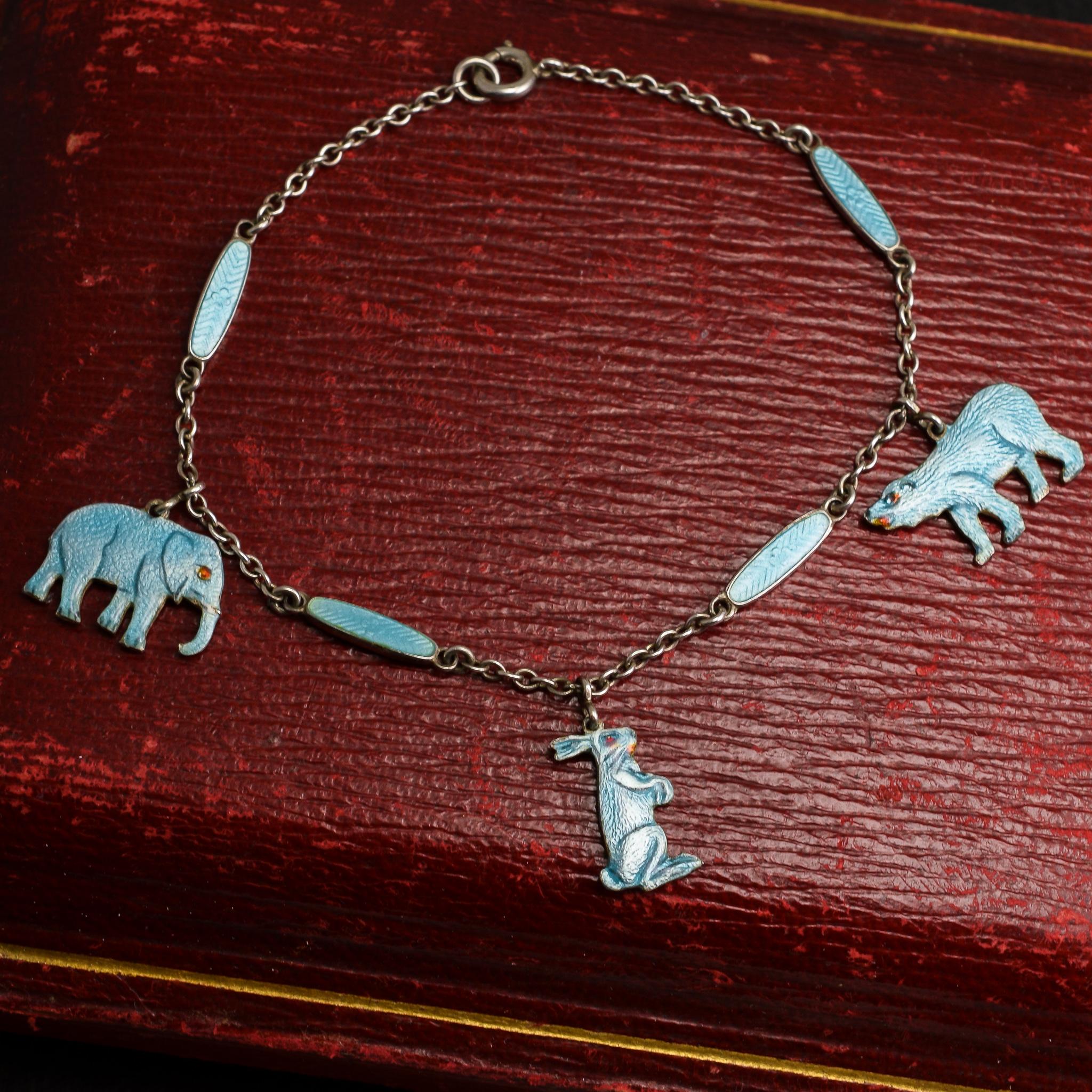 Vintage Enamelled “Elephant, Bear and Hare” Bracelet 1