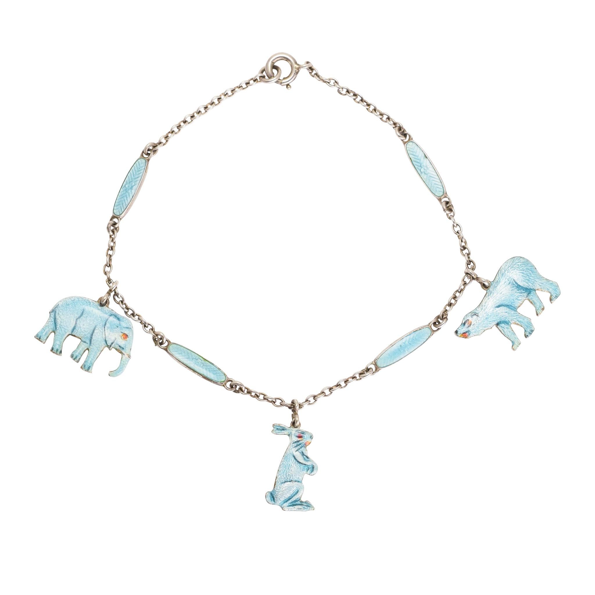 Vintage Enamelled “Elephant, Bear and Hare” Bracelet