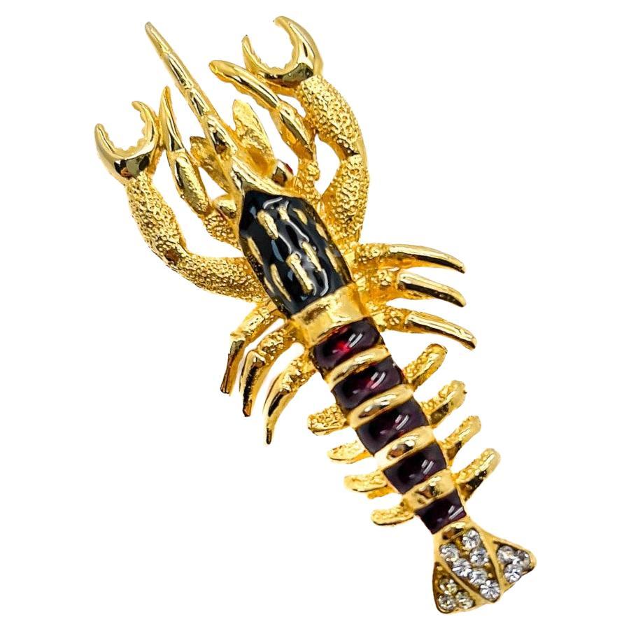 Vintage Enamelled Lobster Brooch 1980s