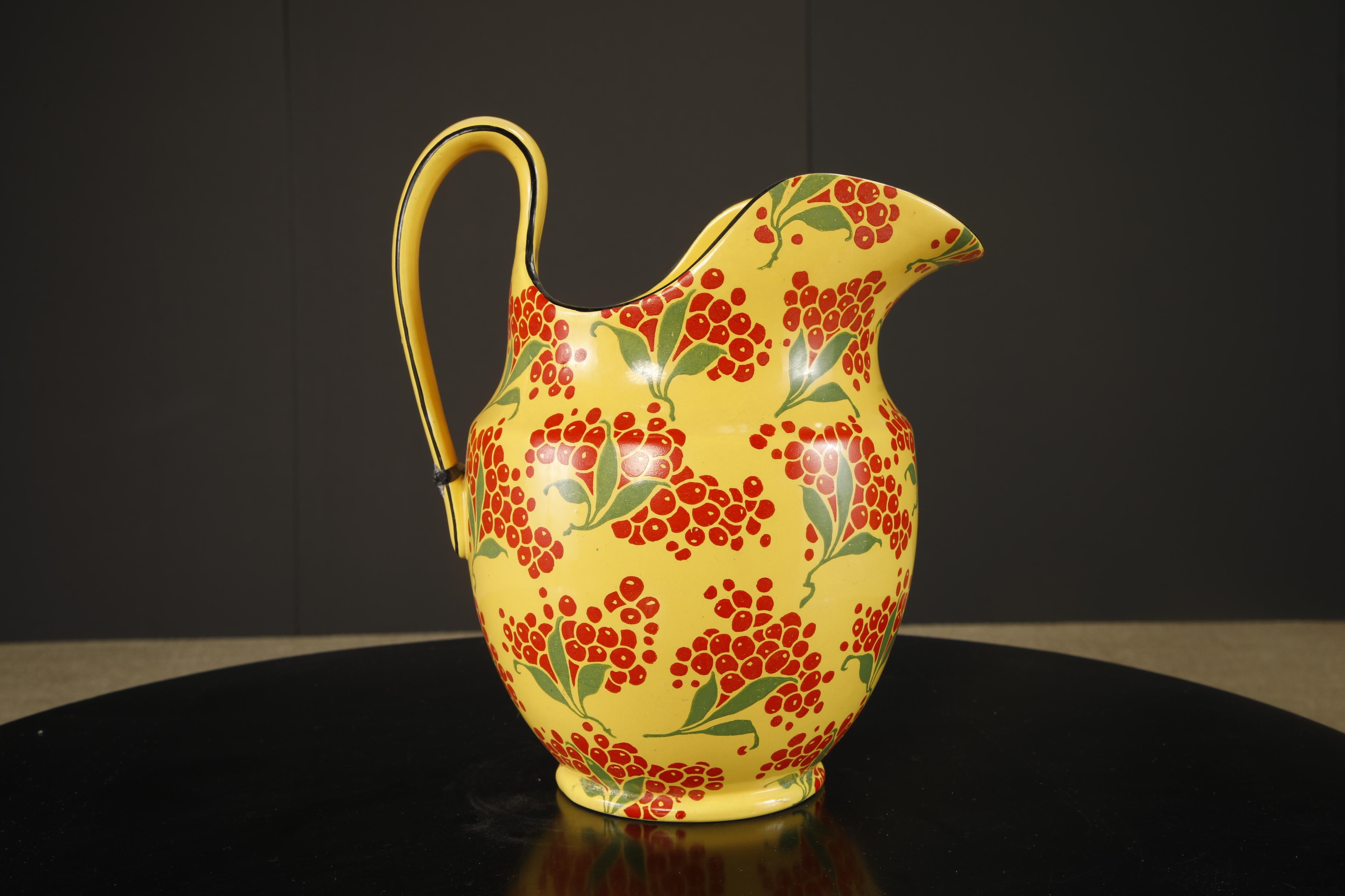 Vintage Enamelware Five-Piece Wash Set in Yellow with Red Berry Motif, c 1950s For Sale 5