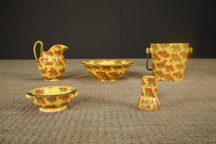 Vintage Enamelware Five-Piece Wash Set in Yellow with Red Berry Motif, c 1950s