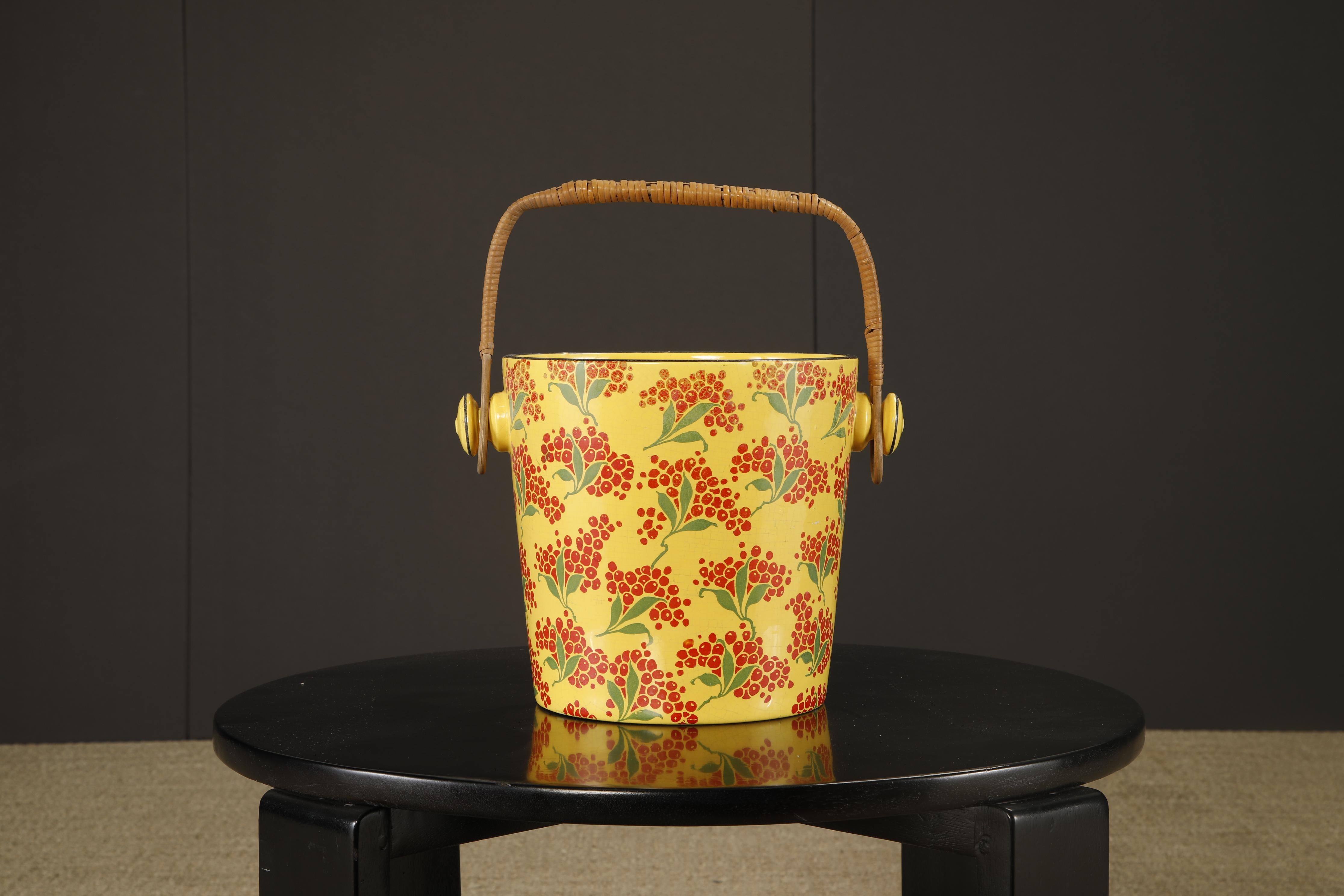 20th Century Vintage Enamelware Five-Piece Wash Set in Yellow with Red Berry Motif, c 1950s For Sale