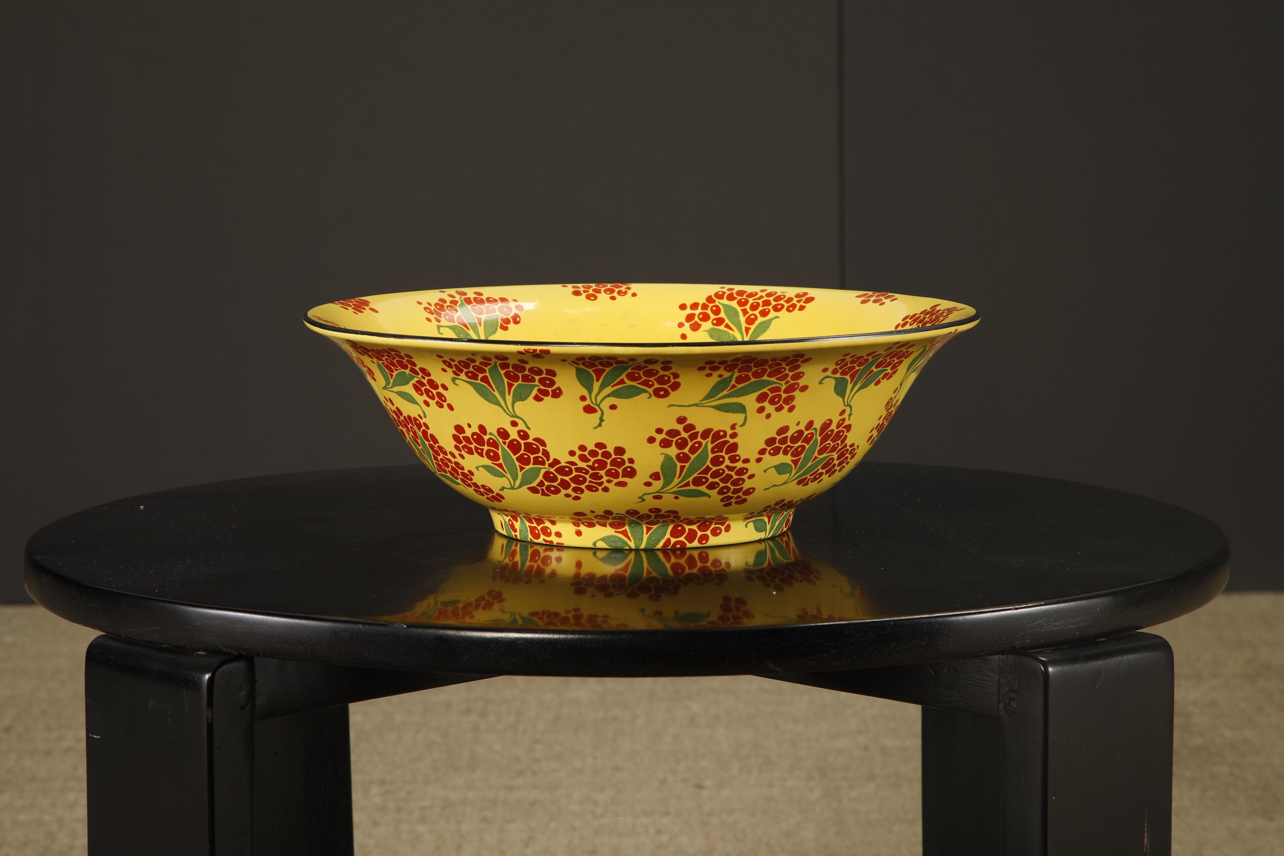 Vintage Enamelware Five-Piece Wash Set in Yellow with Red Berry Motif, c 1950s For Sale 2