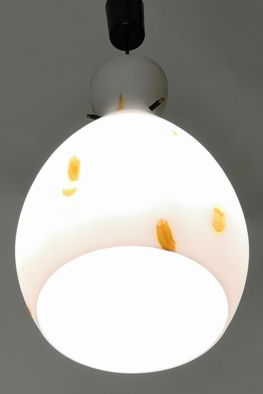 Mid-Century Modern Vintage Encased and Blown Glass Pendant with Orange Murrine, Italy For Sale