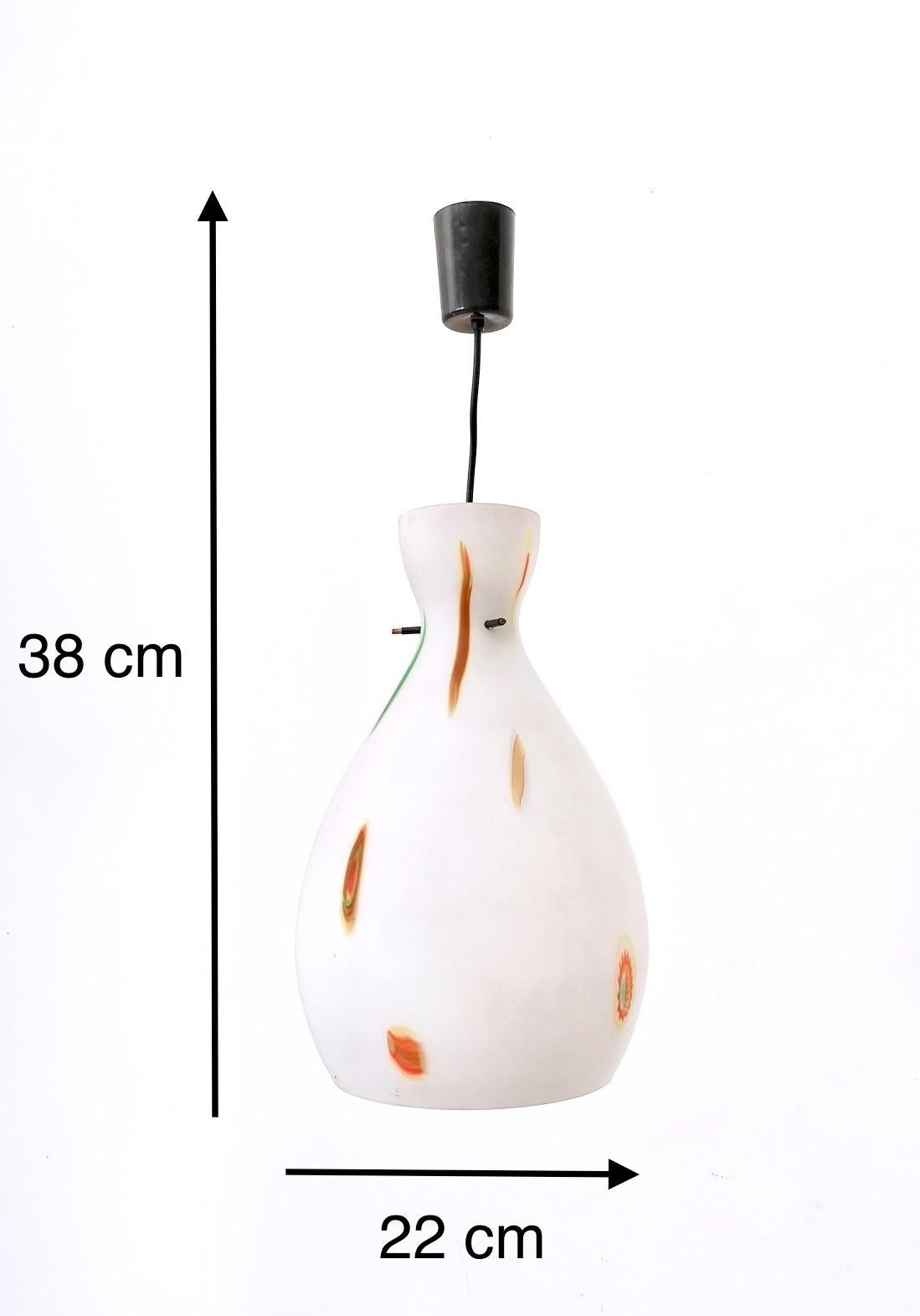 Vintage Encased and Blown Glass Pendant with Orange Murrine, Italy For Sale 1