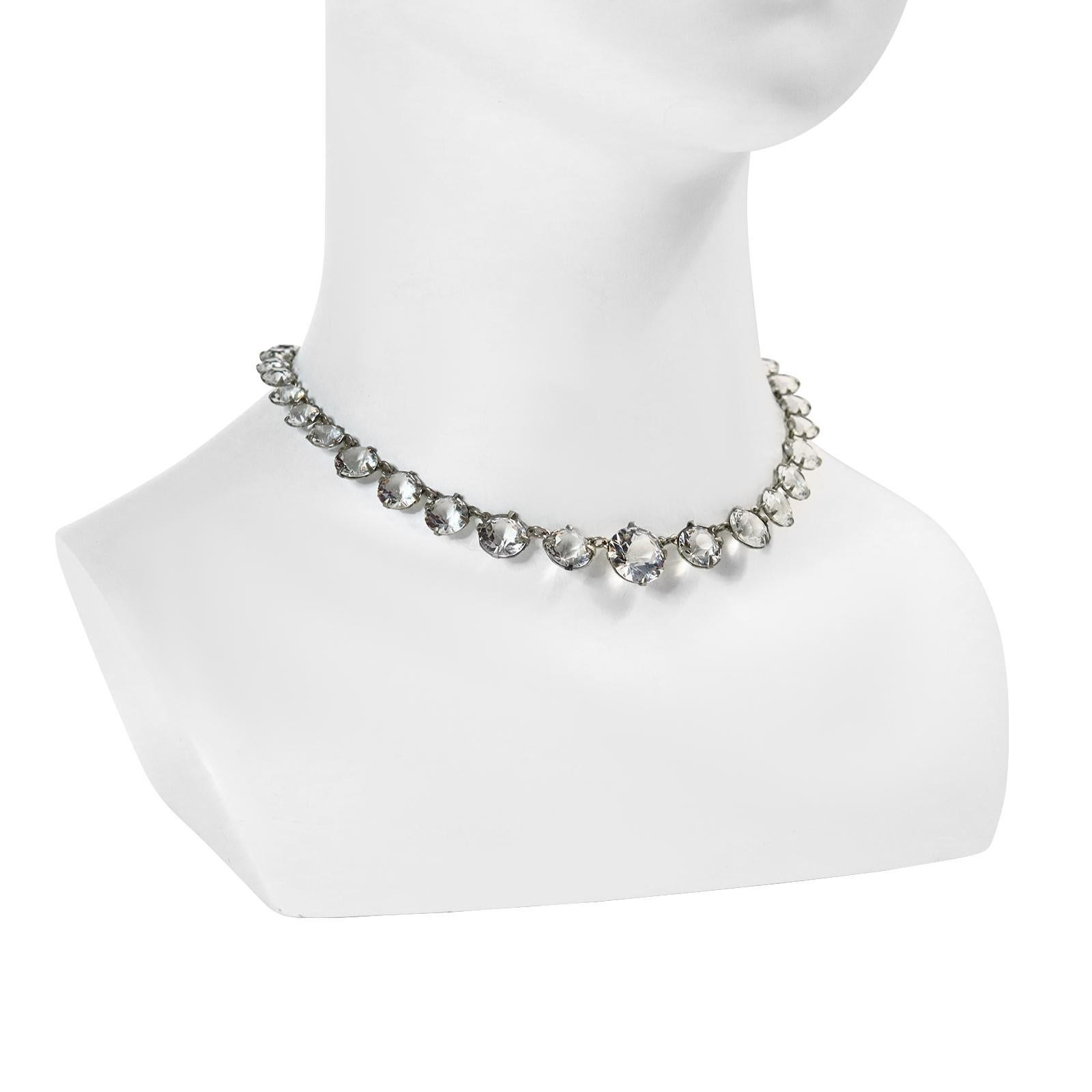 Women's or Men's Vintage Enco Sterling Open Back Crystal Necklace For Sale