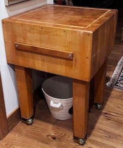 Vintage End-Grain Butcher Block Table on Shepherd Brass Ball Casters, 24" Square