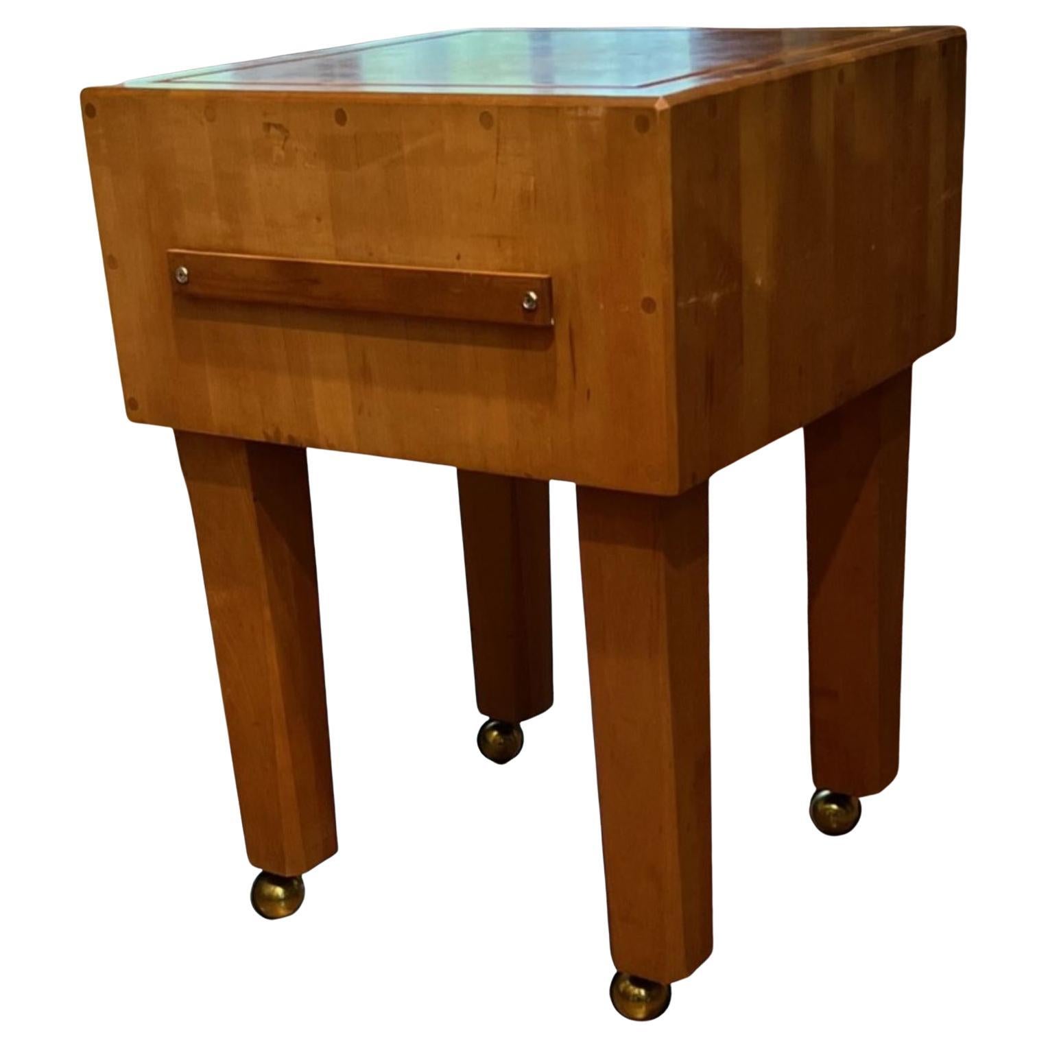 Vintage End-Grain Butcher Block Table on Shepherd Brass Ball Casters, 24" Square