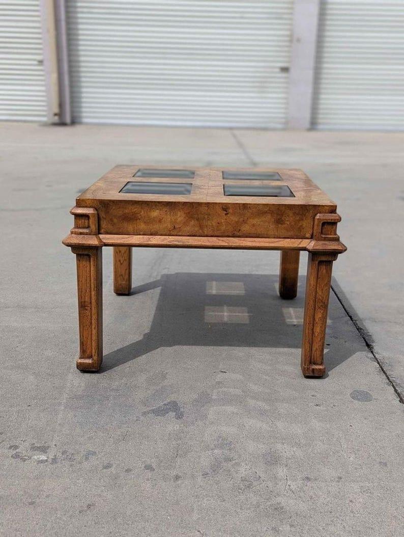 Mid-Century moderno Tavolino vintage, quadrato, legno di radica, vetro fumé, legno massiccio, metà secolo, anni '70 in vendita