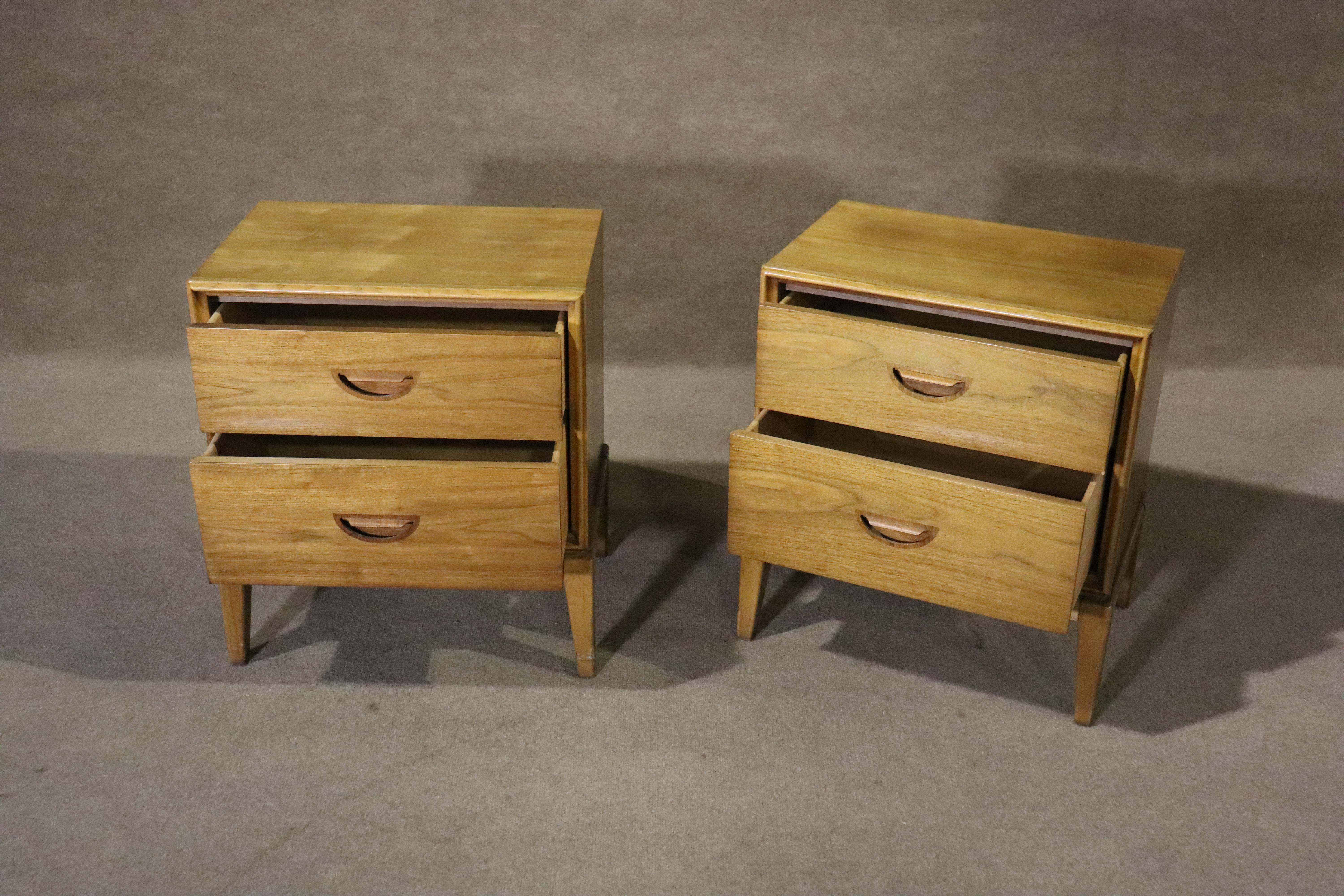 Mid-Century Modern Vintage End Tables w/ Inset Rosewood Handles For Sale