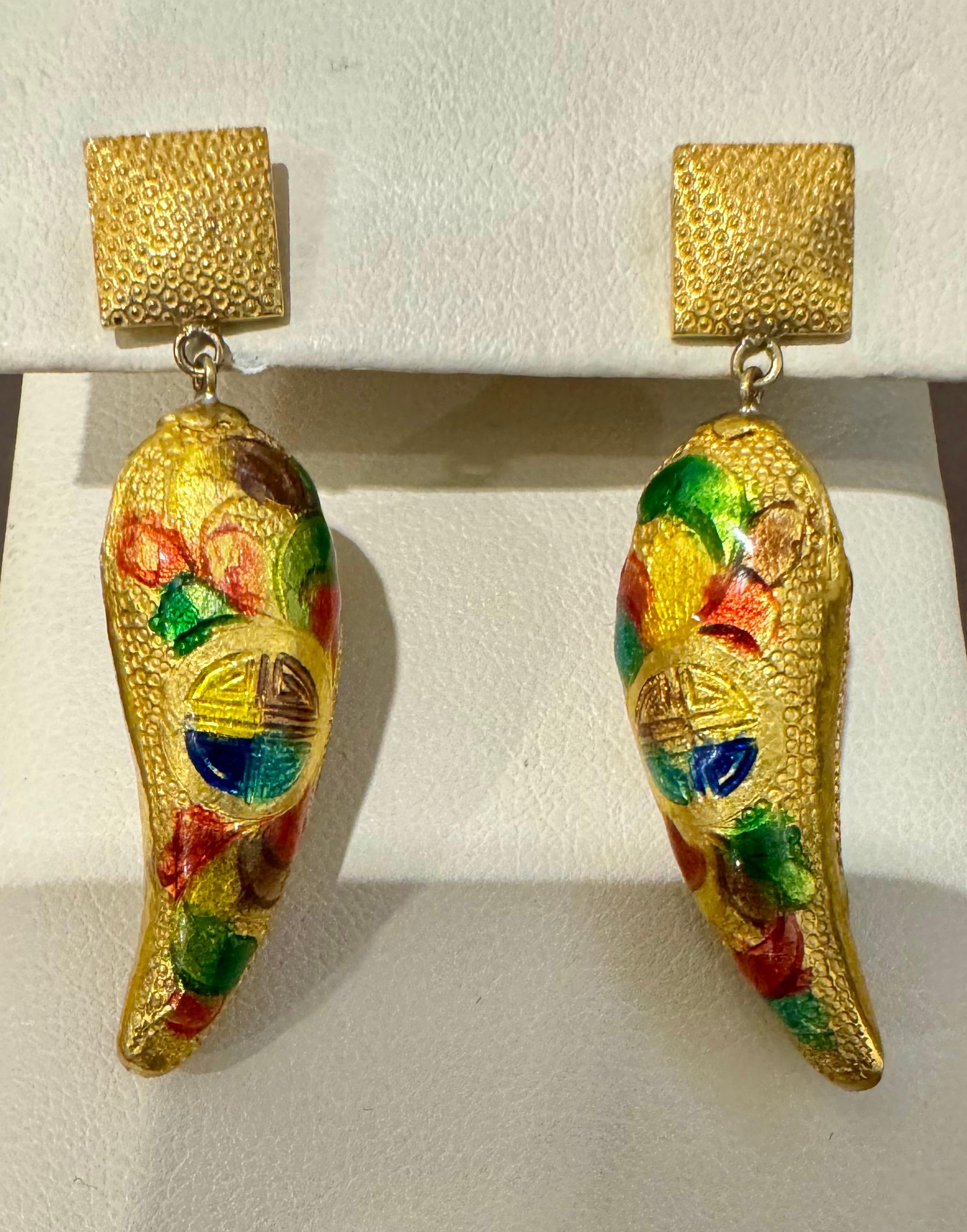 De las mujeres Enemel Vintage  Oro Amarillo 14 Kt 10.4 Gm  Pendientes colgantes, 2,5 cm de largo en venta