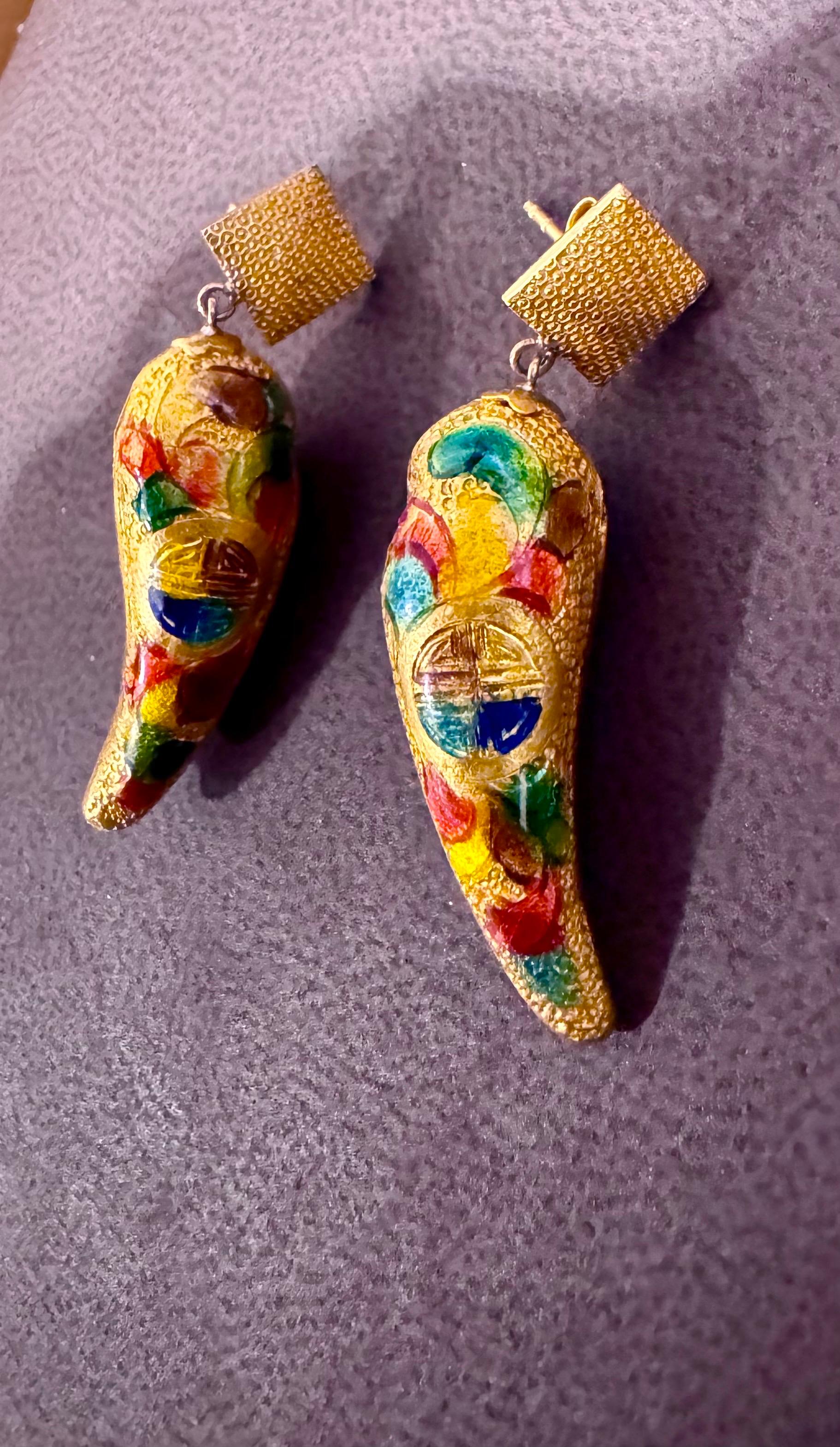 Enemel Vintage  Oro Amarillo 14 Kt 10.4 Gm  Pendientes colgantes, 2,5 cm de largo en venta 1