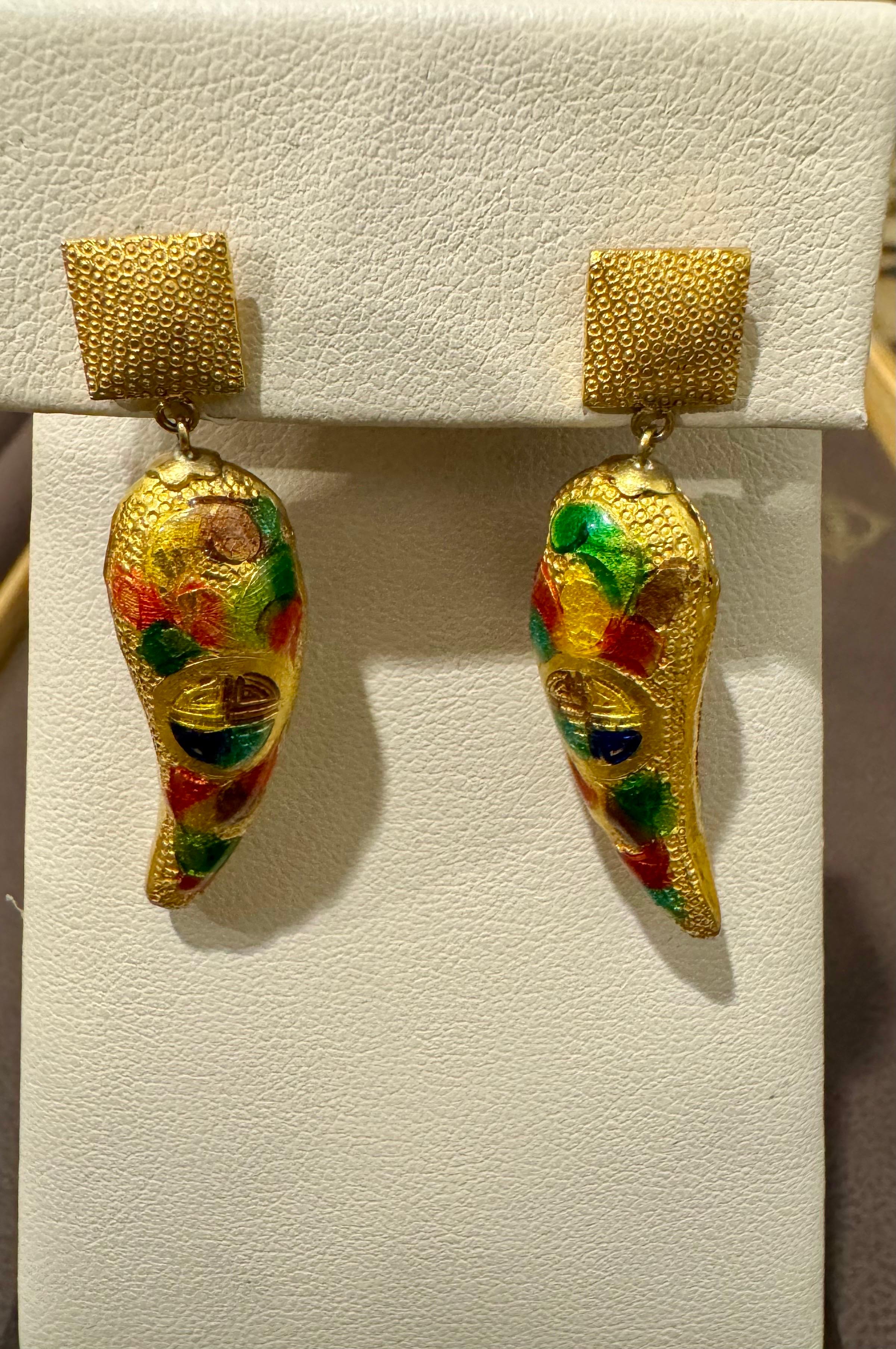 Enemel Vintage  Oro Amarillo 14 Kt 10.4 Gm  Pendientes colgantes, 2,5 cm de largo en venta 2