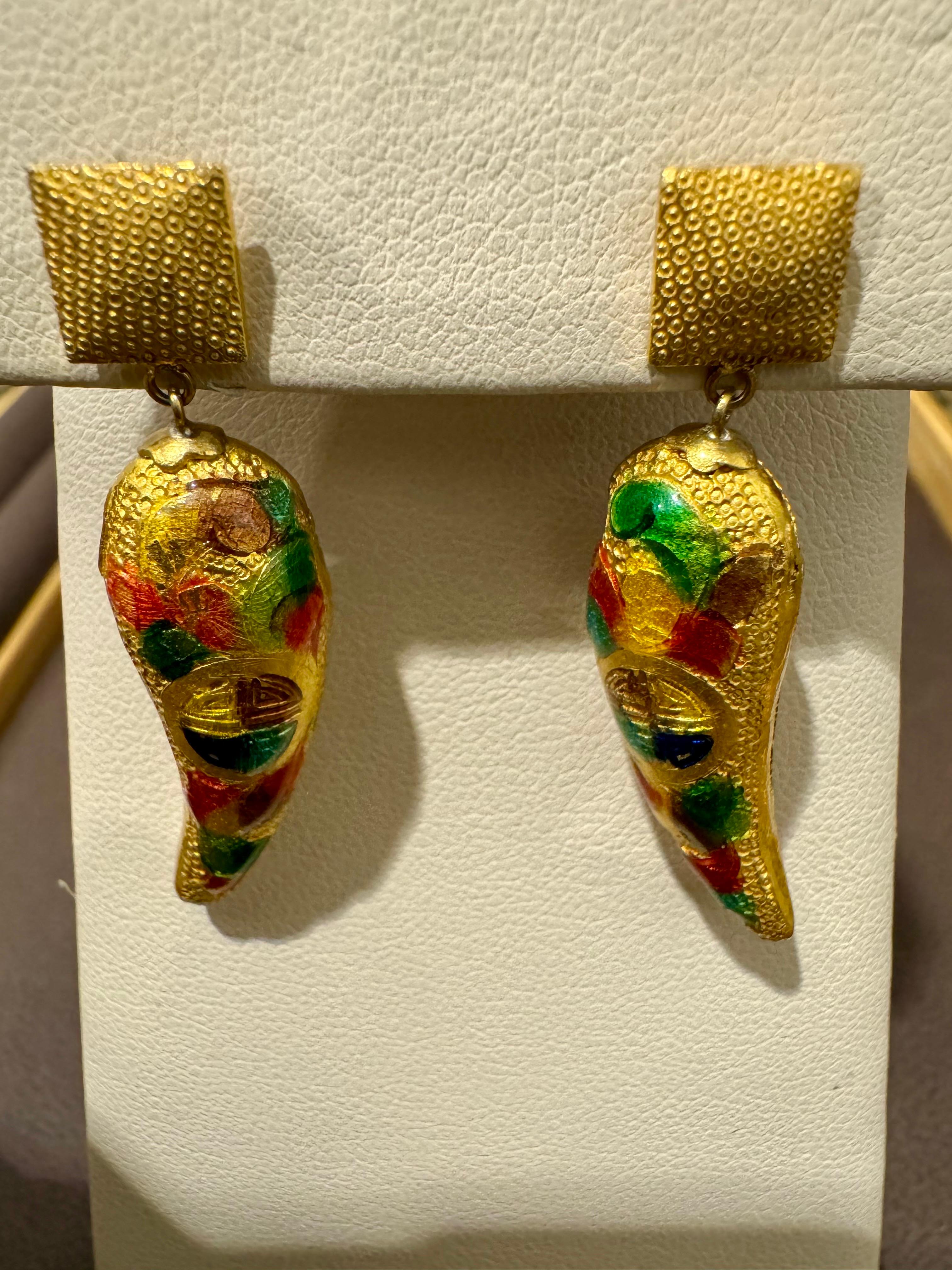 Enemel Vintage  Oro Amarillo 14 Kt 10.4 Gm  Pendientes colgantes, 2,5 cm de largo en venta 3
