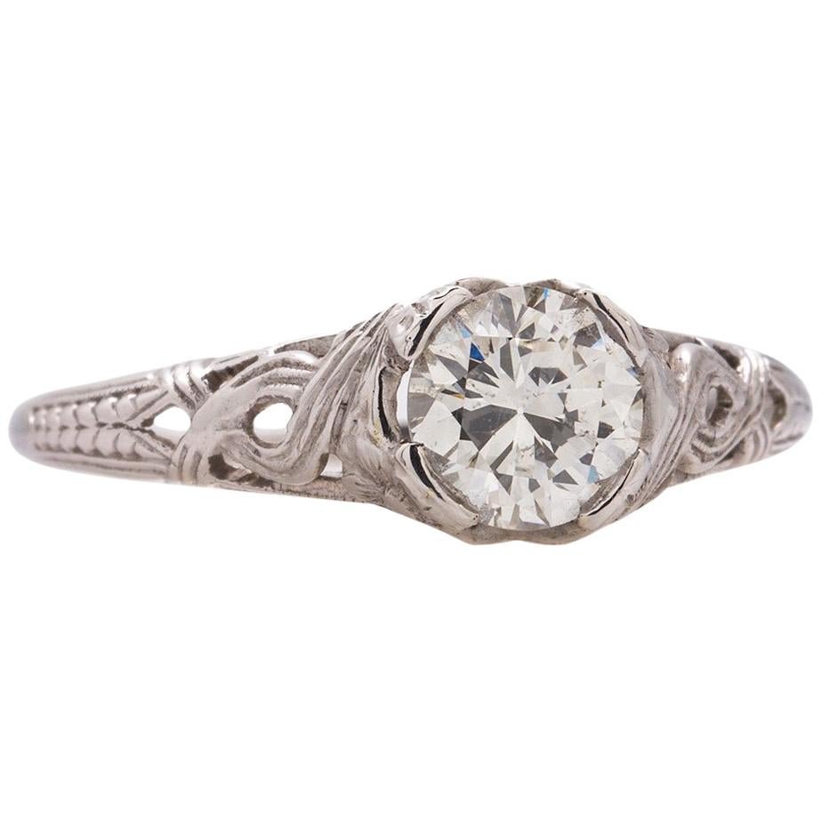 Vintage Engagement 18 Karat WG Engagement Ring 0.72 Carat OEC H-VS1, circa 1920s For Sale