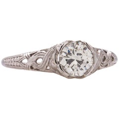 Antique Engagement 18 Karat WG Engagement Ring 0.72 Carat OEC H-VS1, circa 1920s