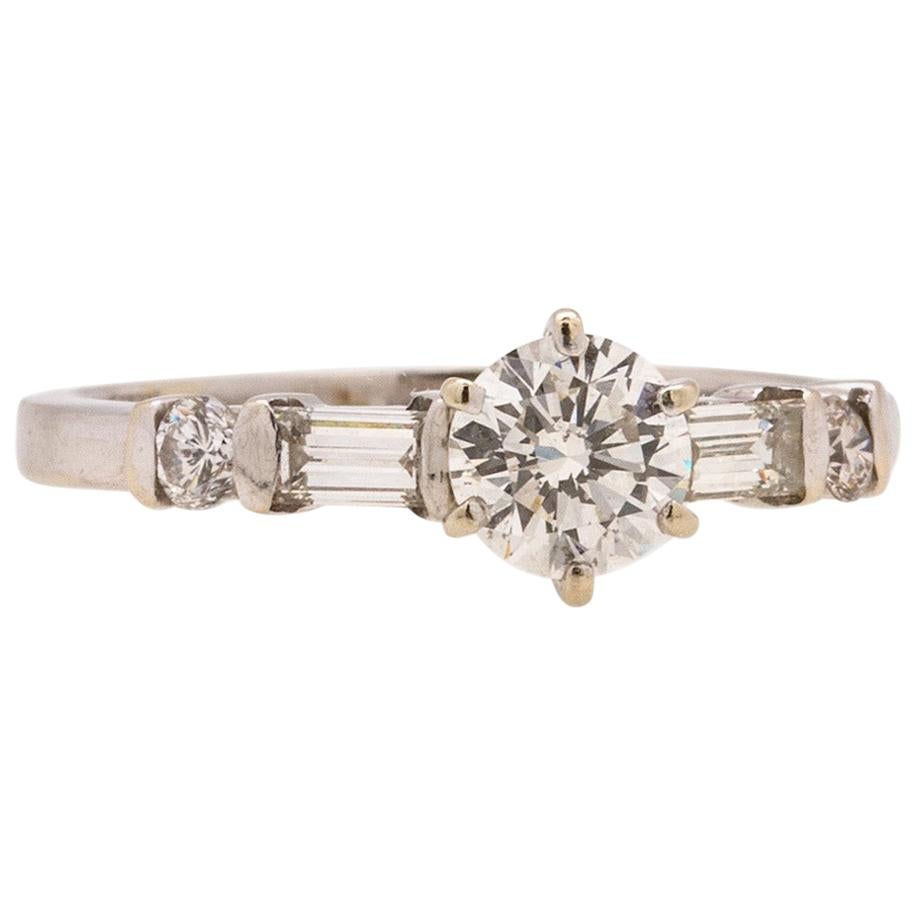 Vintage Engagement Ring 14 Karat White Gold 0.50 Carat G-SI2, circa 1960s For Sale