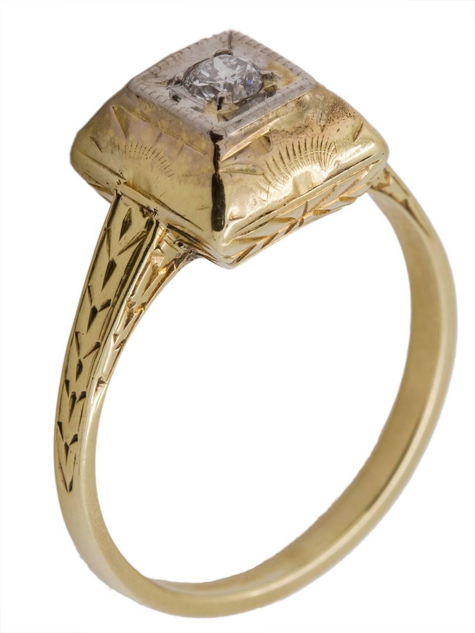 Women's Vintage Engagement Ring 14 Karat 0.10 Carat OEC J-I2, circa 1920s For Sale