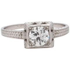 Vintage Engagement Ring 18 Karat WG 0.79 Carat OEC E-SI1, circa 1920s