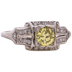Vintage Engagement Ring 18K 0.55ct Intense Fancy Yellow-VS2 Transitional Cut 