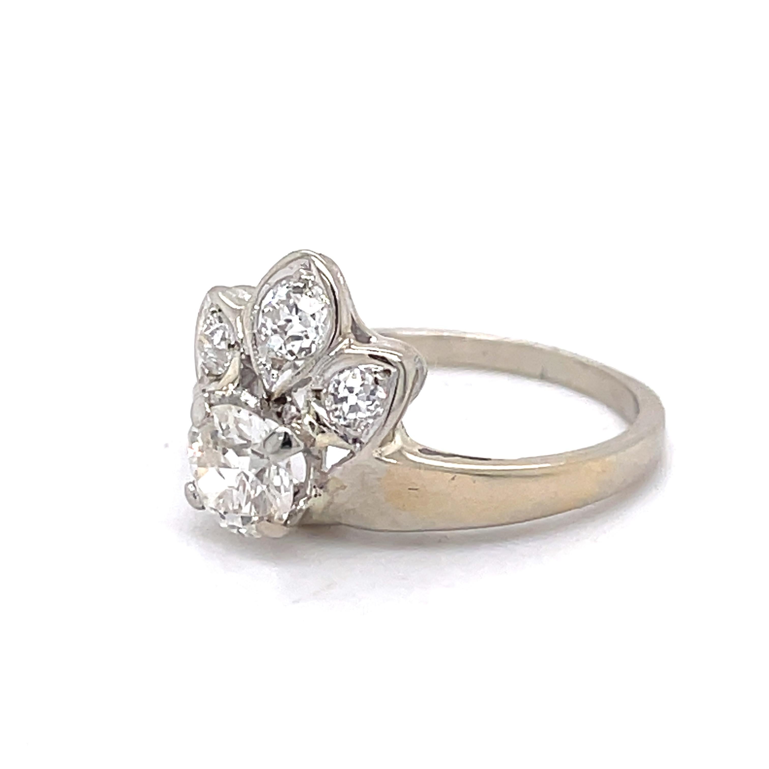 Victorian Vintage Engagement Ring - 1CT Old European Natural Diamonds, 14k White Gold For Sale