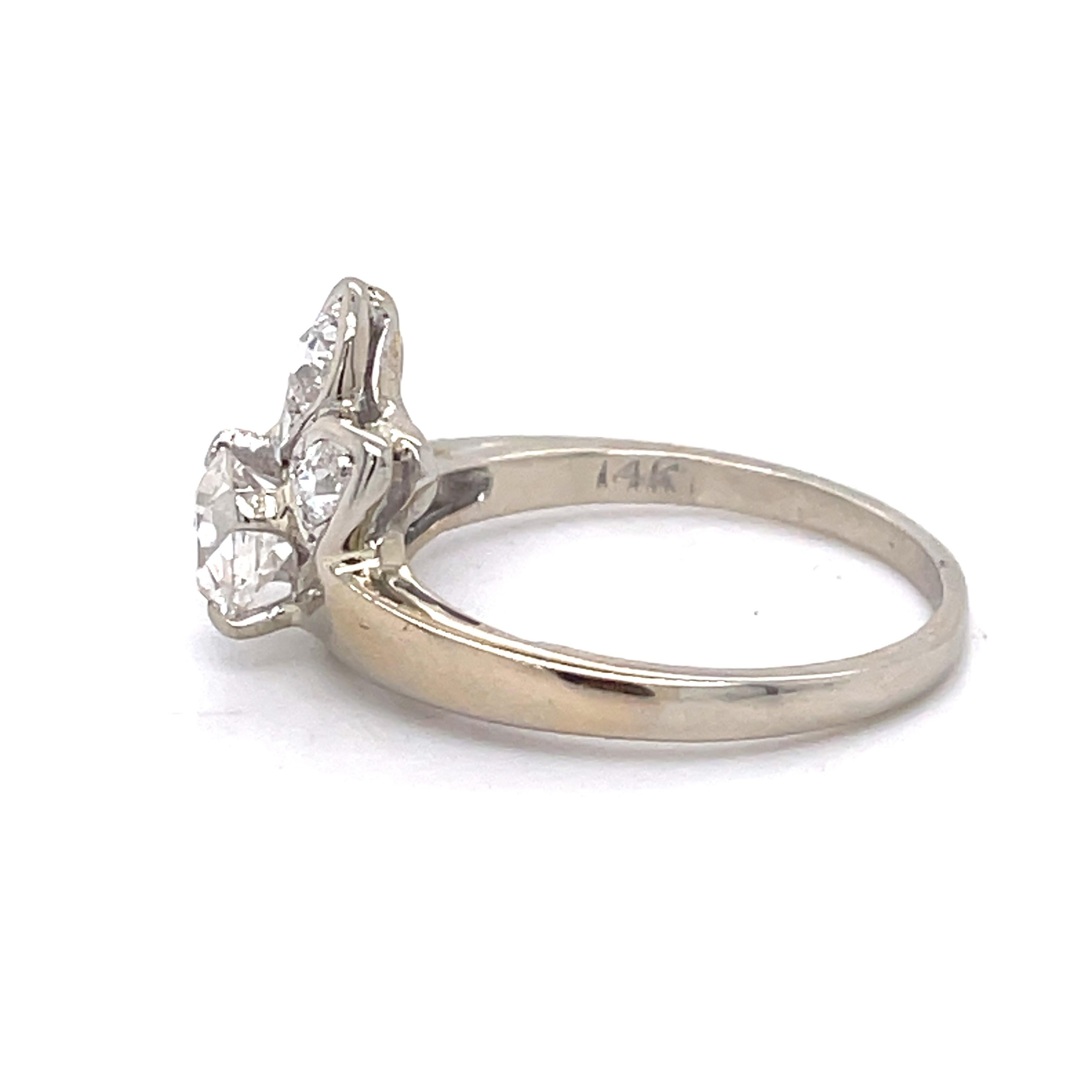 Old European Cut Vintage Engagement Ring - 1CT Old European Natural Diamonds, 14k White Gold For Sale