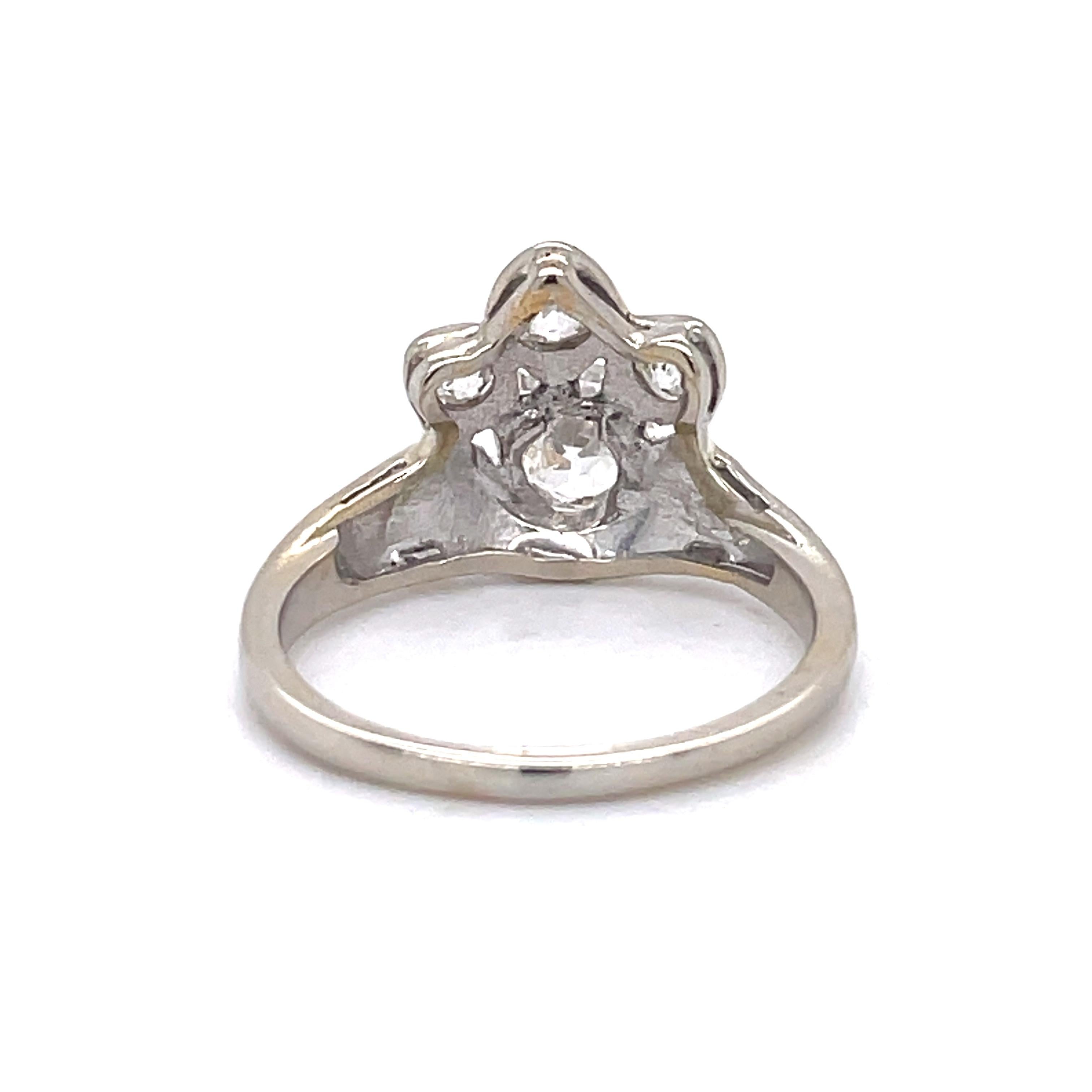 Women's or Men's Vintage Engagement Ring - 1CT Old European Natural Diamonds, 14k White Gold For Sale