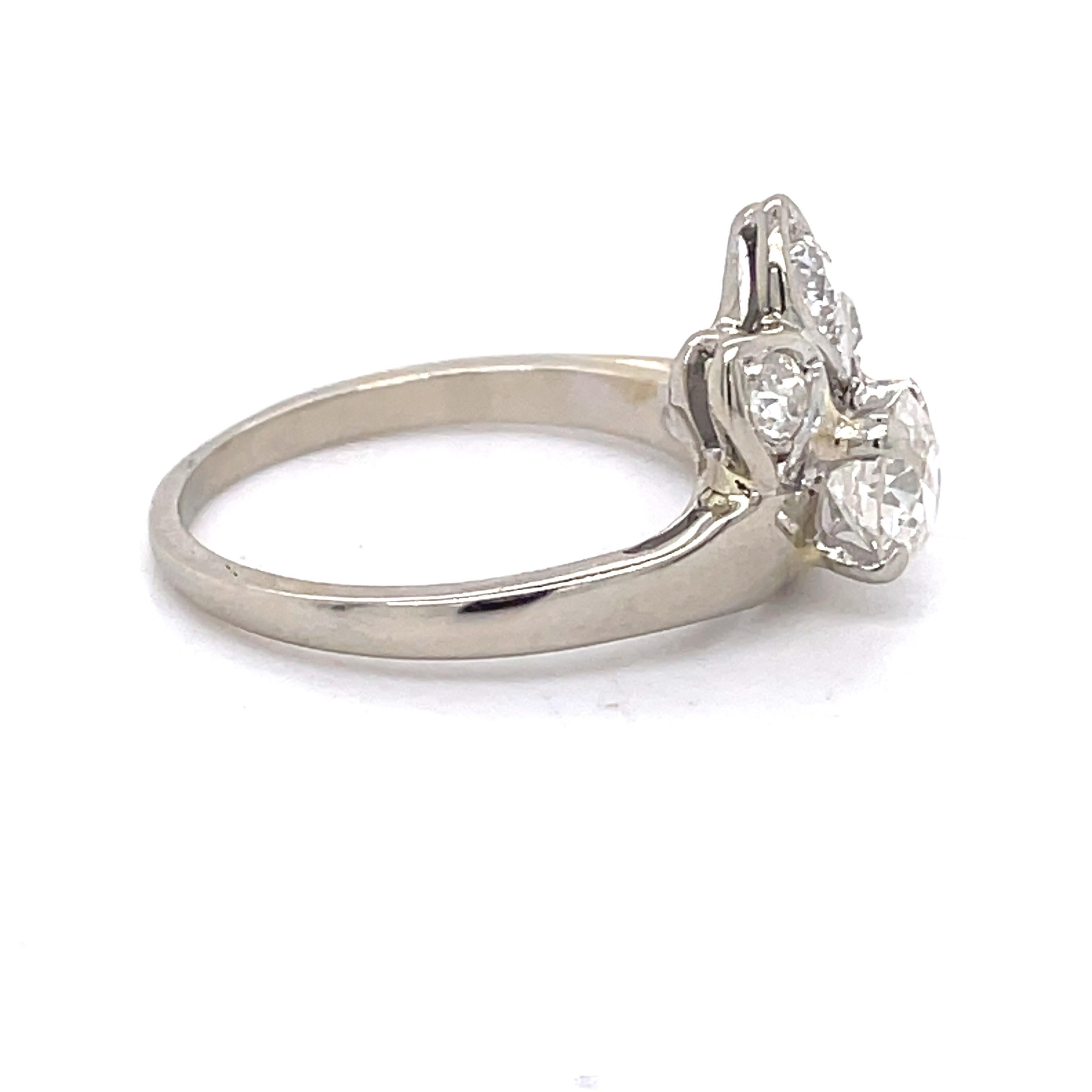 Old European Cut Vintage Engagement Ring - 1CT Old European Natural Diamonds, 14k White Gold For Sale