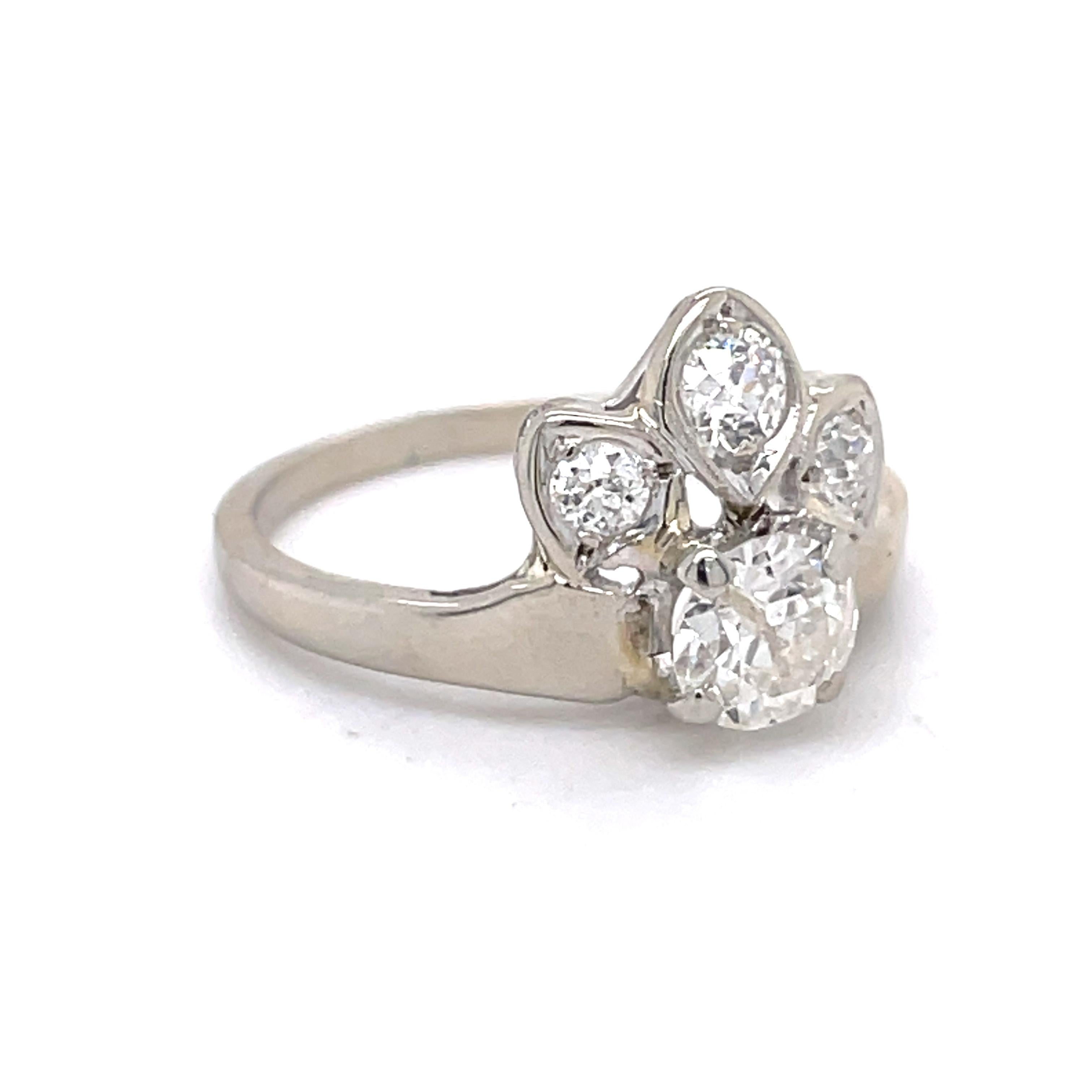 Vintage Engagement Ring - 1CT Old European Natural Diamonds, 14k White Gold In Excellent Condition For Sale In Ramat Gan, IL