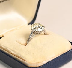 Mid Century 3 Carat Engagement Ring. Round Transitional Platinum Engraved L VS1