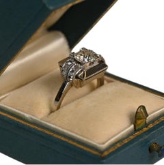 Retro Engagement Ring. 60ct Old Euro Diamond Accent Geometric Ring K SI2 1940